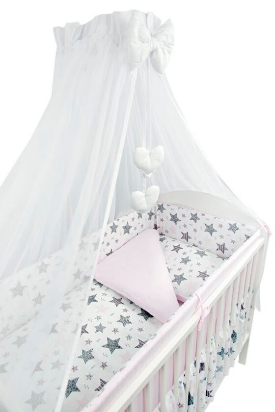 6-osaline heleroosa voodipesukomplekt tähtedega – Öko-Tex Standard 100, 100% puuvill