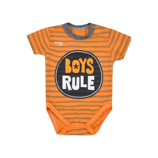 Koala Baby body Boys Rule – oranž beebibody lõbusa kirjaga, sobib suurepäraselt igapäevaseks kandmiseks.