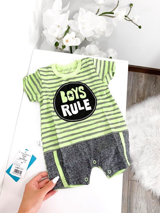 Koala Baby romper Boys Rule – kerge beebikombe suviseks kandmiseks, tekstiga "Boys Rule".