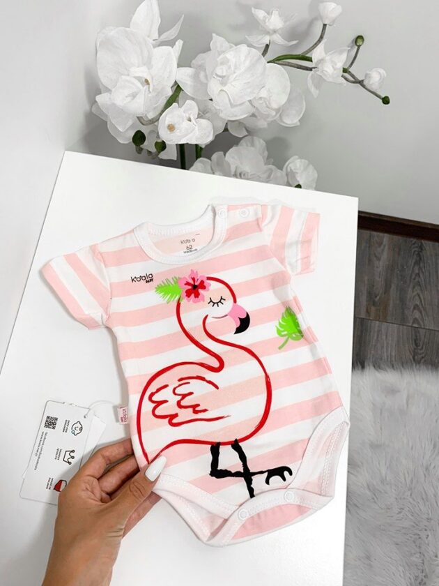Koala Baby body roosa flamingo – beebibody rõõmsa flamingodisainiga, ideaalne igapäevaseks ja suviseks kandmiseks.