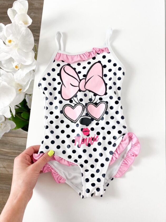 Roosa Minni trikoo tüdrukutele, Disney Minnie Mouse pildiga, mugav ja värvikas laste ujumisriietus.