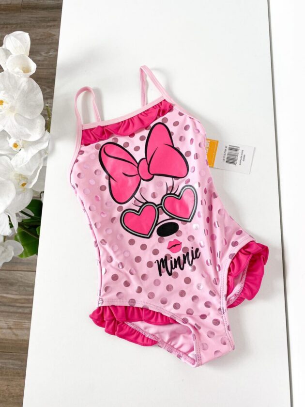 Tumeroosa Minni trikoo tüdrukutele, Disney Minnie Mouse disainiga laste ujumisriietus.
