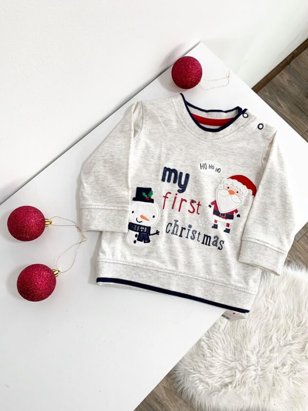 Beebide jõulukampsun "My First Christmas" kirjaga, soe ja pehme rõivaese väikesele jõulutähistajale.