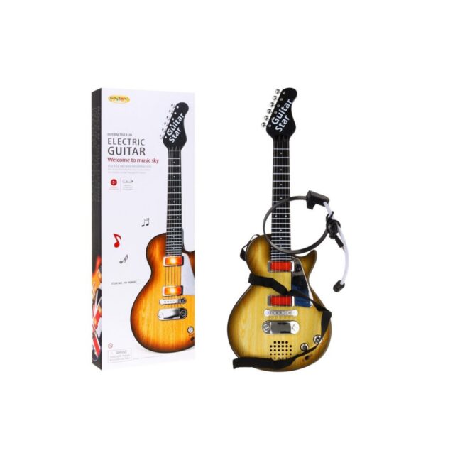 Elektrikitarr Rock Wood, laste mängukitarr 6 metallkeelega, rihmaga