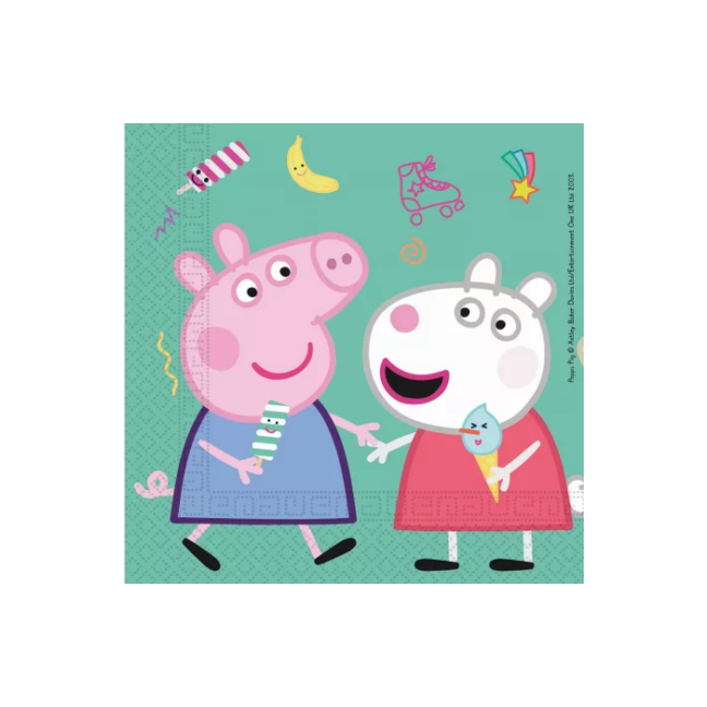 Peppa Pig teemalised ühekordsed salvrätikud, ideaalsed laste sünnipäevadeks ja temaatilisteks pidudeks.