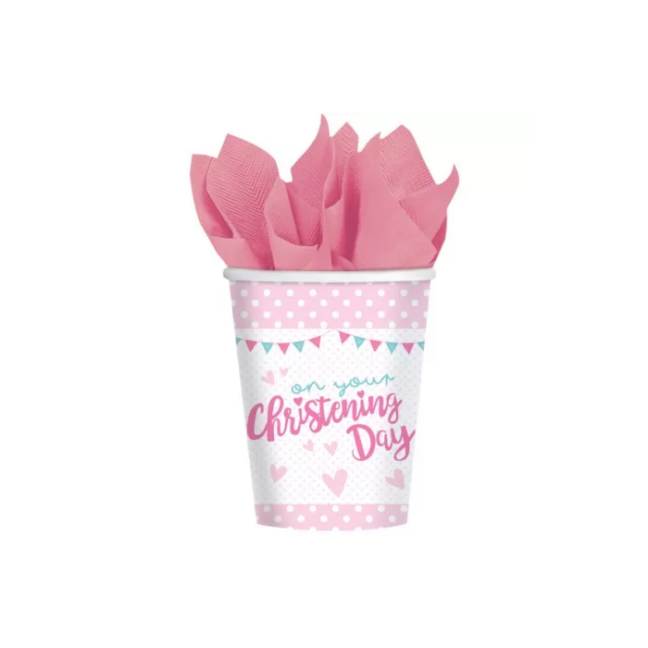 Roosad Christening Day joogitopsid, ideaalsed ristimispidude ja beebipidude jaoks.