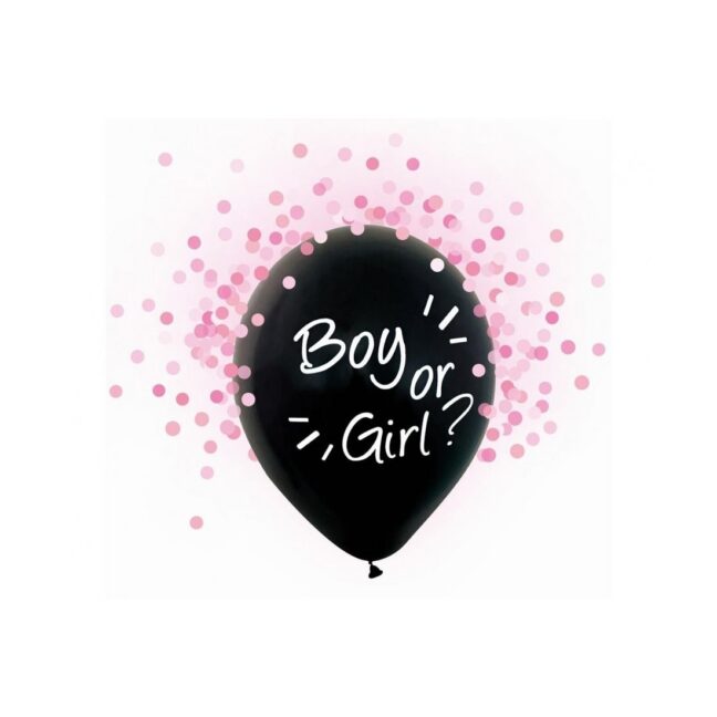 Boy or Girl? teemalised õhupallid, täidetavad roosa konfettiga, ideaalsed beebipeoks ja sooteemalisteks üritusteks.
