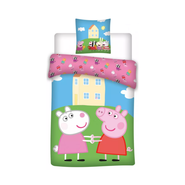 Peppa Pigi ja Suzy Sheepi kujutisega värviline voodipesukomplekt