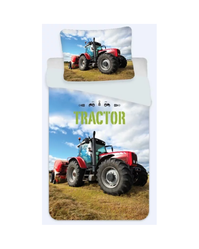 Põllul oleva punase traktori fotoga voodipesukomplekt