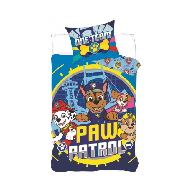 „One Team“ kirjaga sinine Paw Patroli voodipesukomplekt