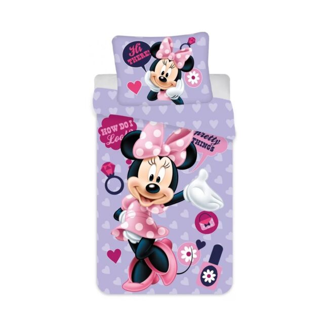 Lilla ja roosa Minnie Hiire kaheosaline voodipesukomplekt