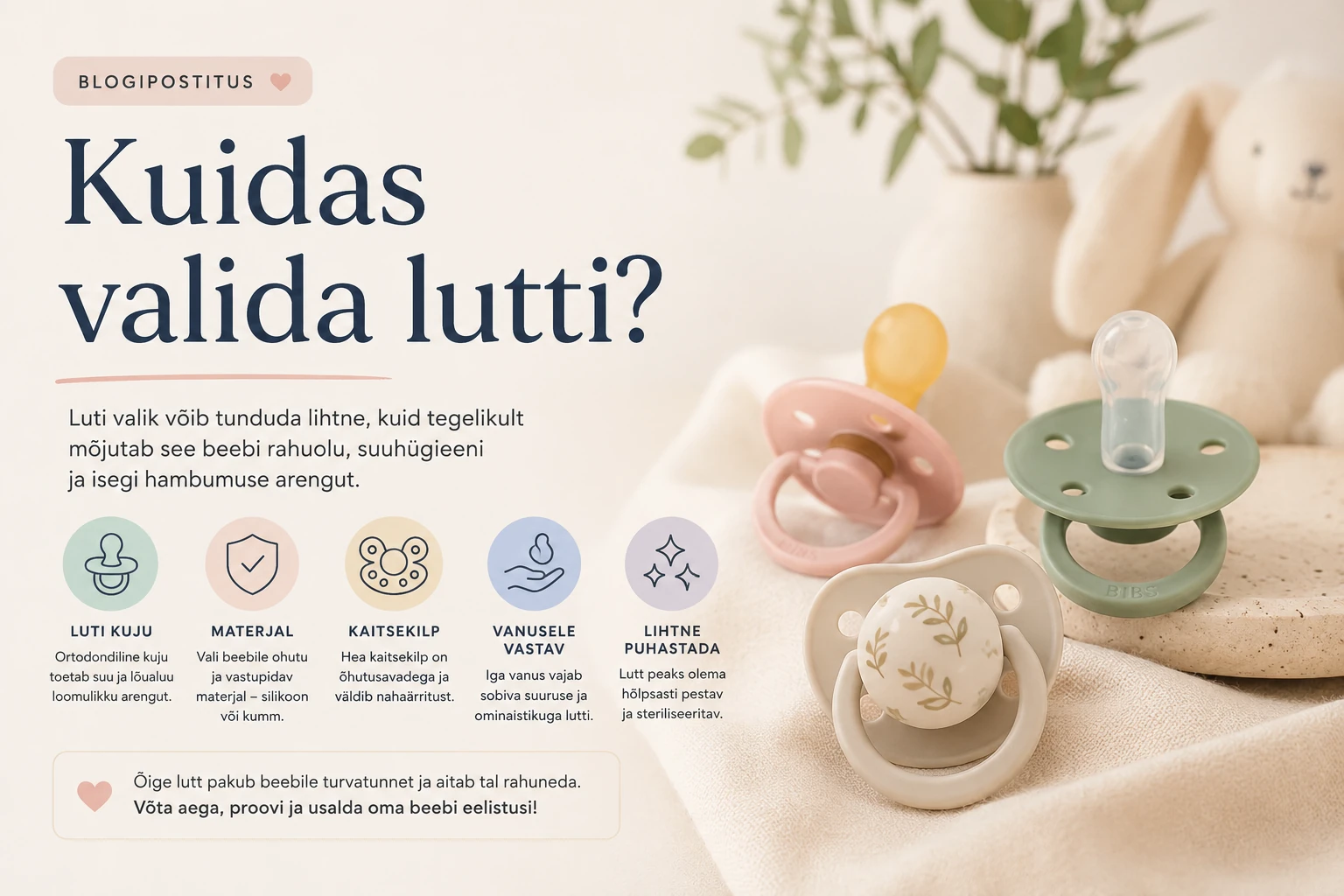 Erineva kuju ja suurusega beebilutid luti valimise juhendi juures