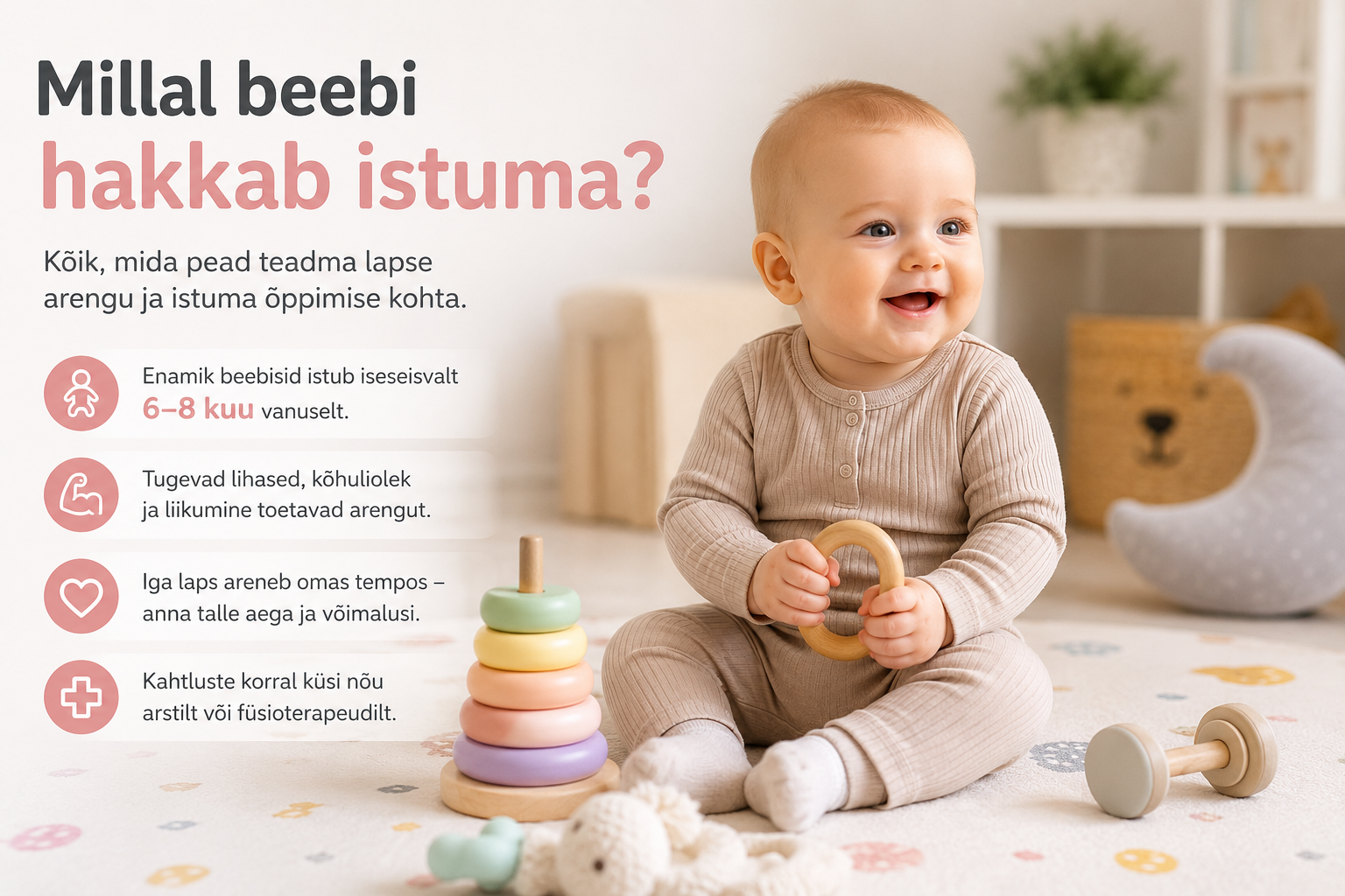 Beebi istub iseseisvalt mängumatil ja avastab ümbritsevat maailma