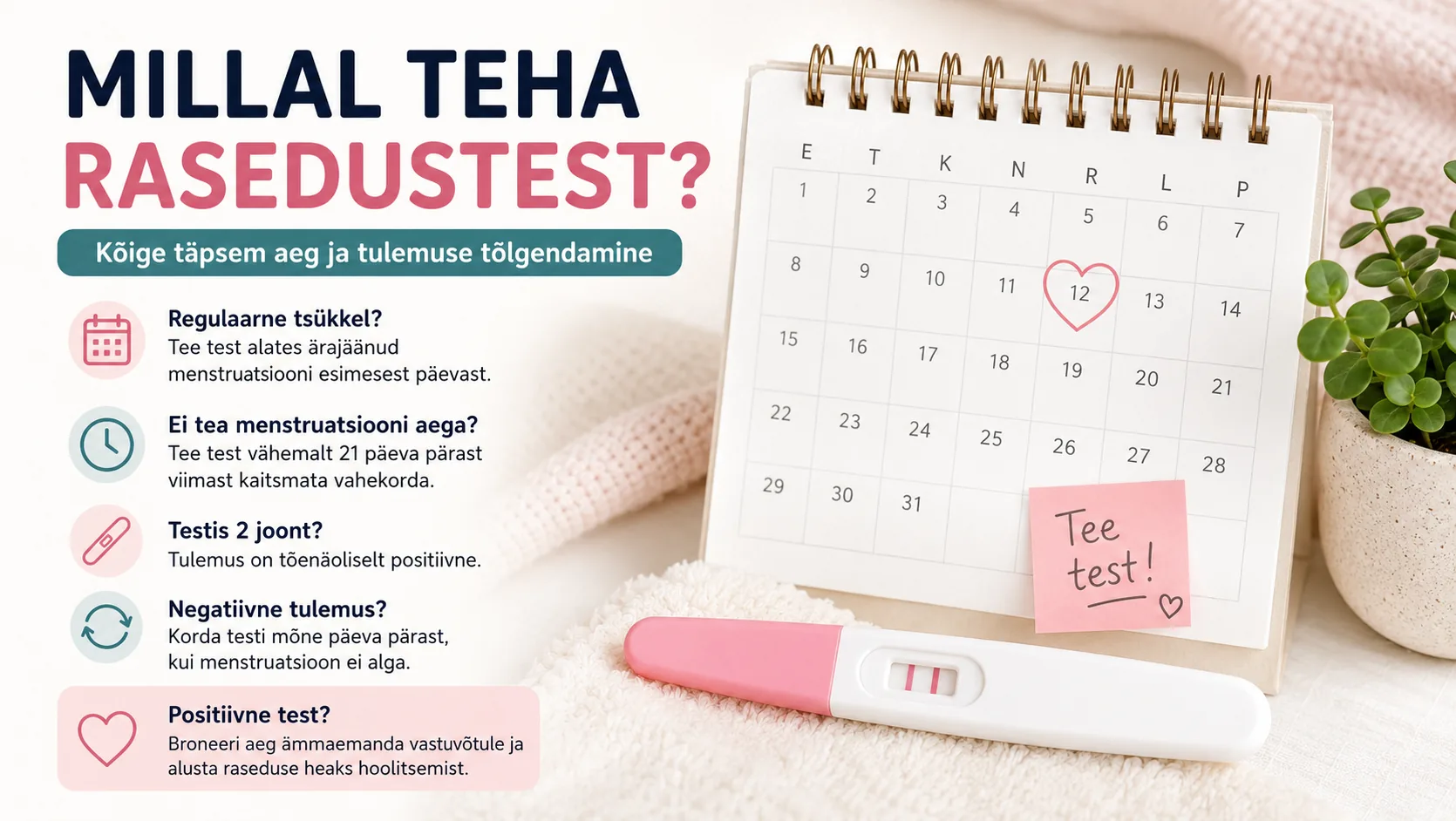 Kodune rasedustest ja kalender, mis näitavad, millal teha rasedustest kõige usaldusväärsema tulemuse saamiseks