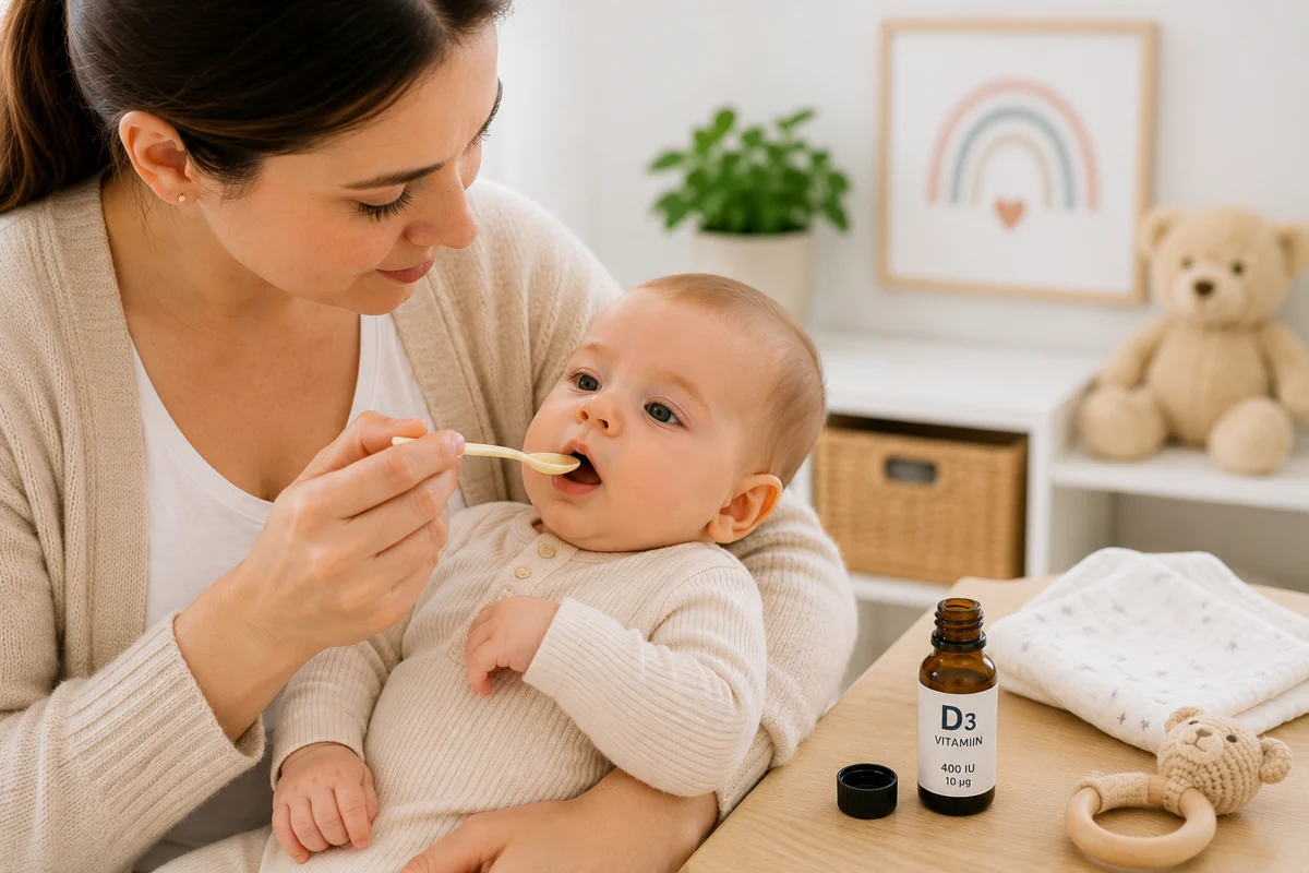 Lapsevanem annab heledas lastetoas beebile lusikalt D-vitamiini tilka