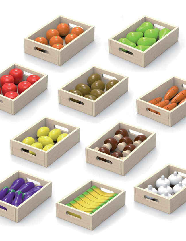 Viga Toys puidust puu- ja köögiviljade komplekt of 10 Crates – toote üldvaade
