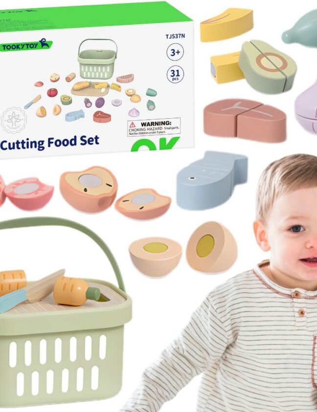 Tooky Toy TOY puidust toidu, puu- ja köögiviljade komplekt – toote üldvaade