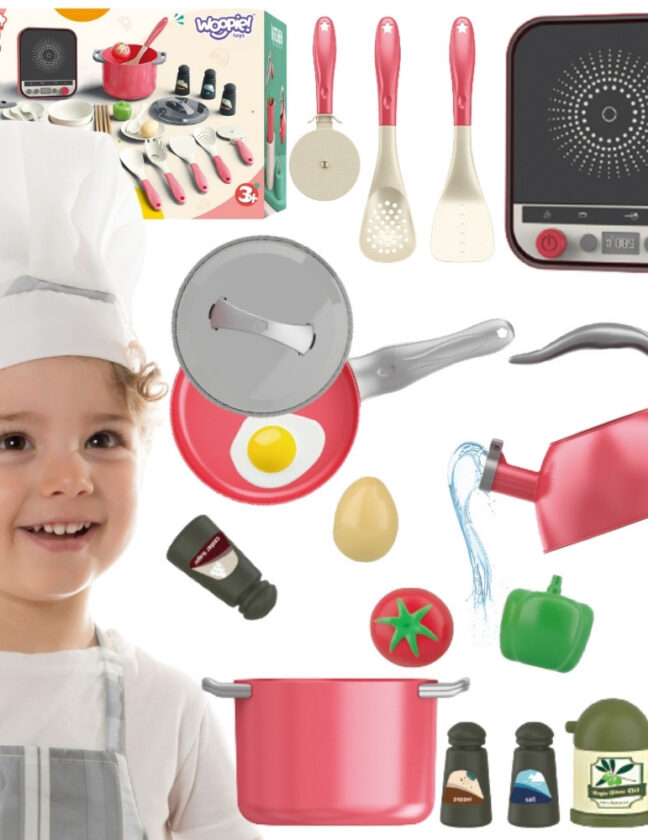 Woopie Little Chef induktsiooniga pottide, panni ja veekeetja komplekt Pink 30 osa – toote üldvaade
