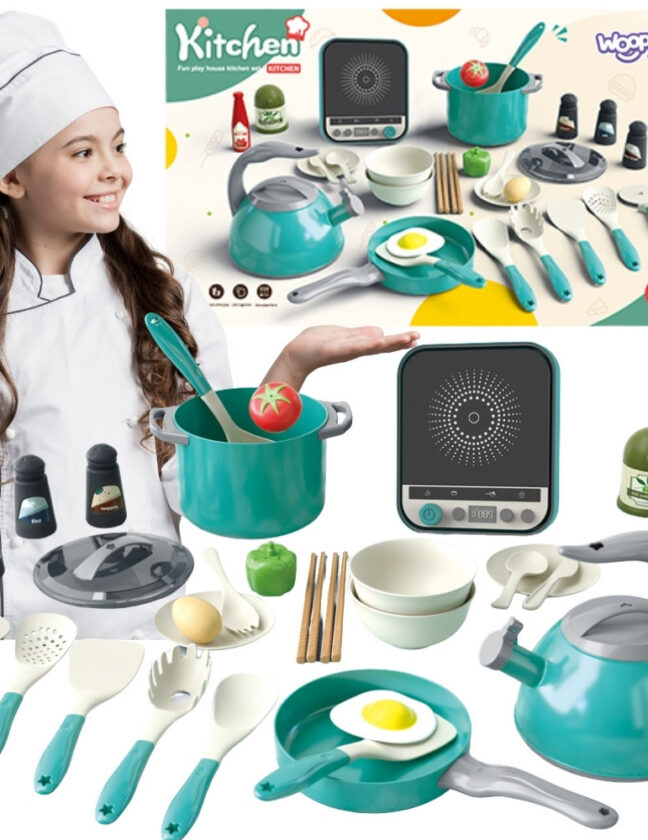Woopie Little Chef induktsiooniga pottide, panni ja veekeetja komplekt Green 30 osa – toote üldvaade