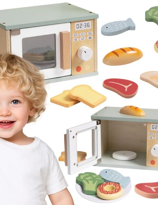 Tooky Toy TOY puidust mikrolaineahju toidukomplekt – toote üldvaade