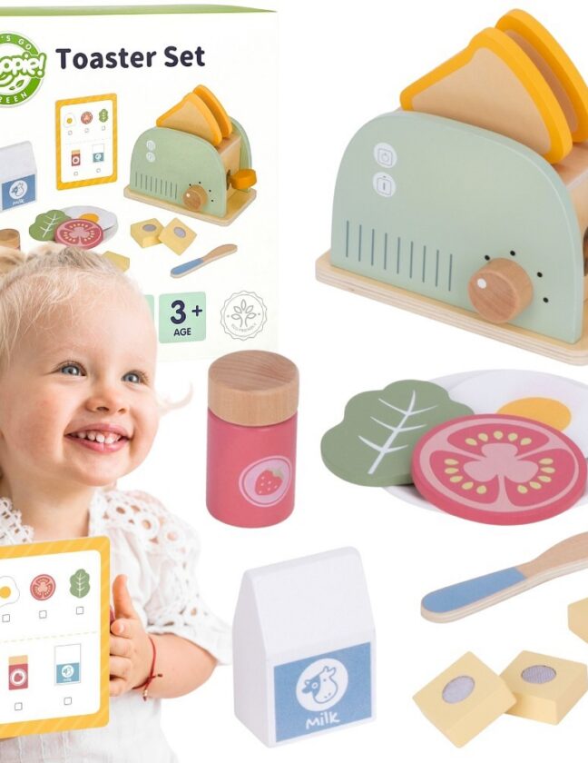 Woopie Let's Go Green GREEN puidust röstri hommikusöögikomplekt tarvikutega 14 osa FSC – toote üldvaade