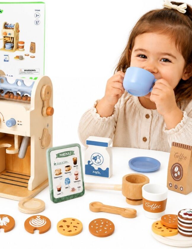 Tooky Toy TOY puidust kohvikomplekt Barista espressomasinaga