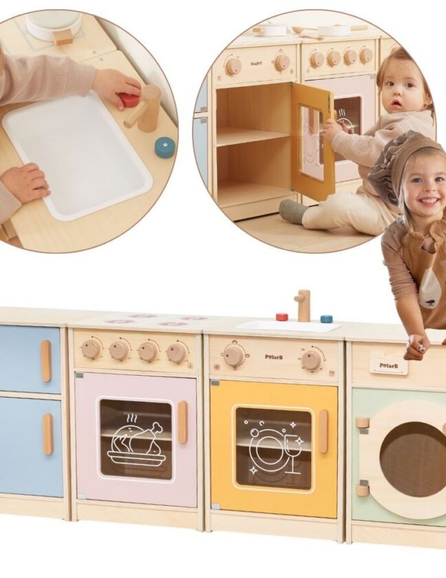 Viga Toys PolarB puidust Kitchen komplekt XL Washing Machine Stove Dishwasher