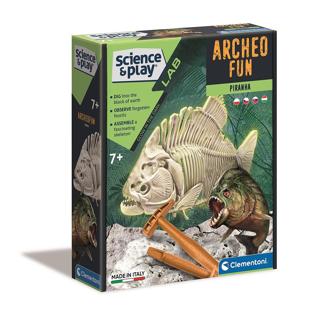 Animals Archeo Fun Illuminating Piranha arheoloogiakomplekt Clementoni – tootepilt