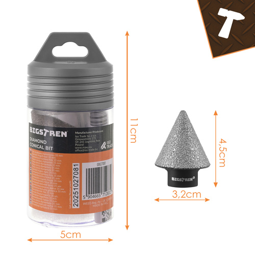 Bigstren kooniline teemantfrees 27081, 35 mm