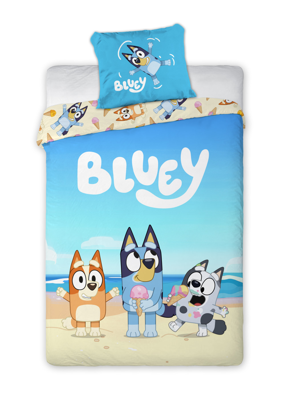 Bluey Beach Day children's voodipesukomplekt 100x135cm, 40x60 cm – tootepilt