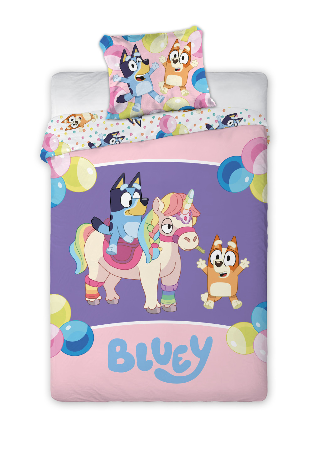 Bluey Magical Party children's voodipesukomplekt 100x135cm, 40x60 cm – tootepilt