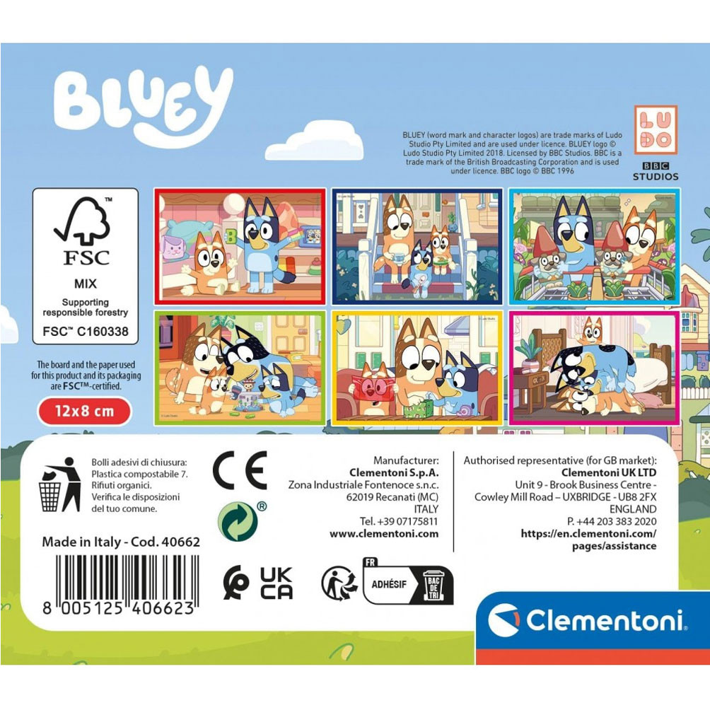 Bluey Play All Day 6-osaline pildikuubikute komplekt Clementoni – detailvaade 2