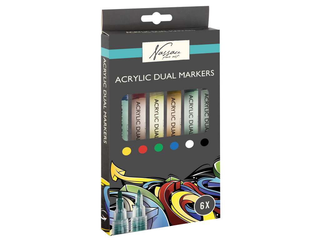 Colour Nassau 6-osaline acrylic dual-tip markerikomplekt – tootepilt