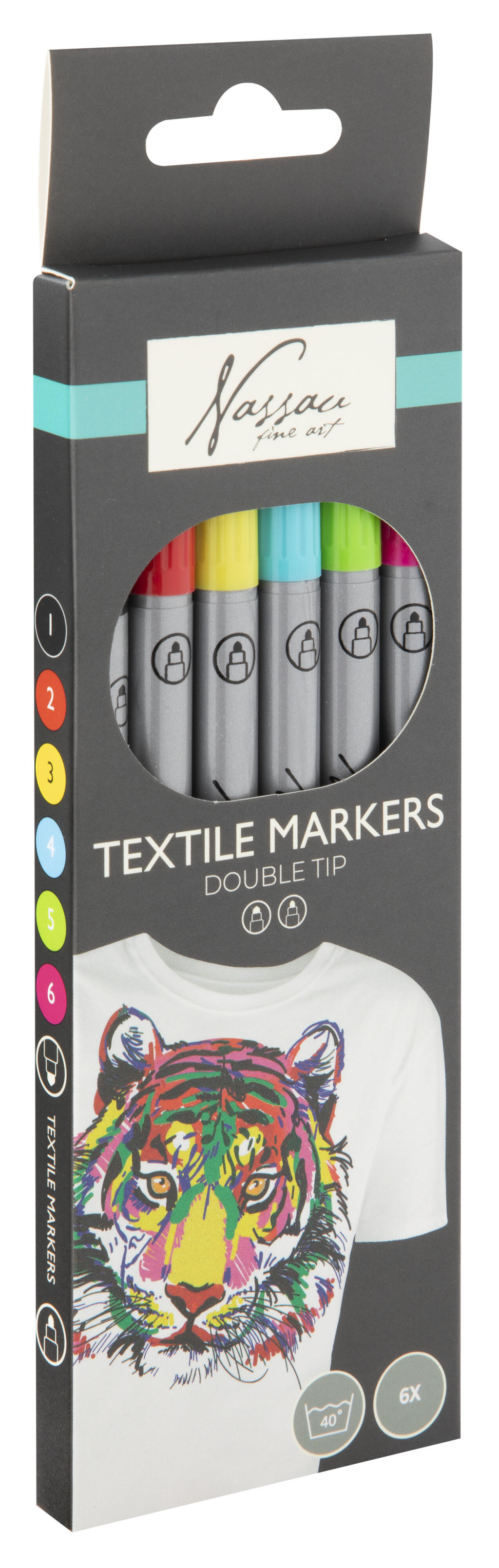 Colour Nassau double-ended washable fabric markerikomplekt of 6 – tootepilt