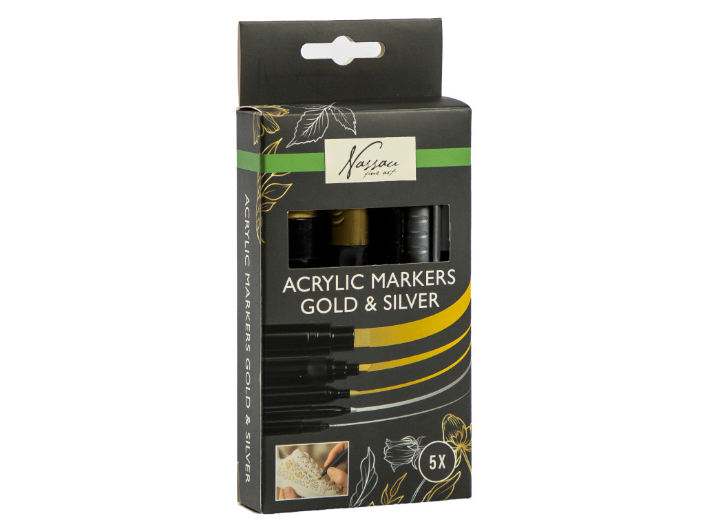 Colour Nassau Gold&Silver akrüülmarkerite komplekt, 5-osaline – tootepilt