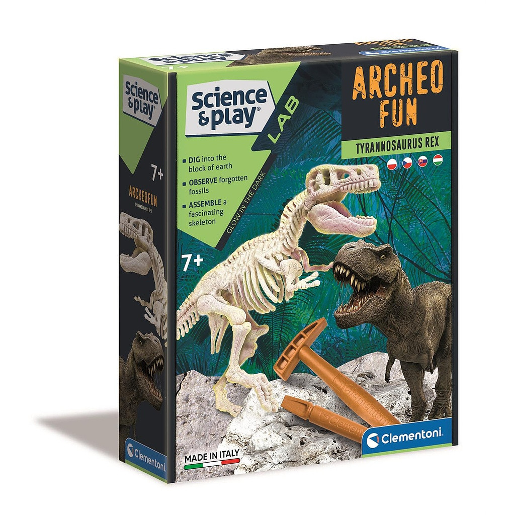 Dinosaur Archeo Fun Glowing arheoloogiakomplekt Clementoni – tootepilt