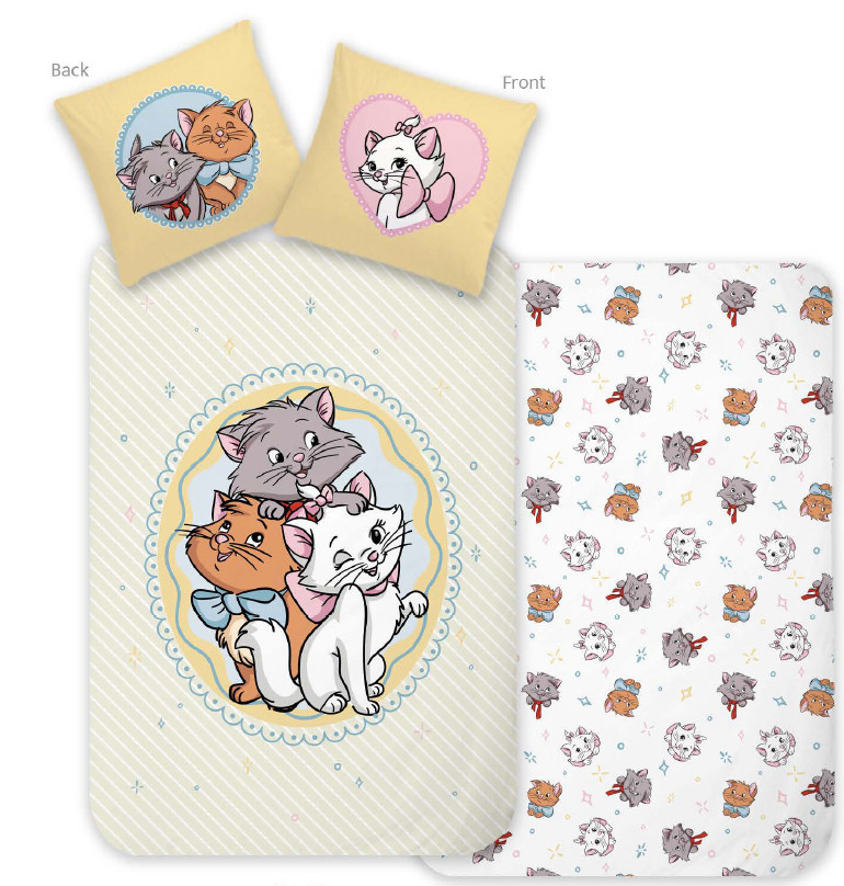 Disney Marie Trio children's, kindergarten bedding cover 100×140 cm, 40×45 cm – tootepilt