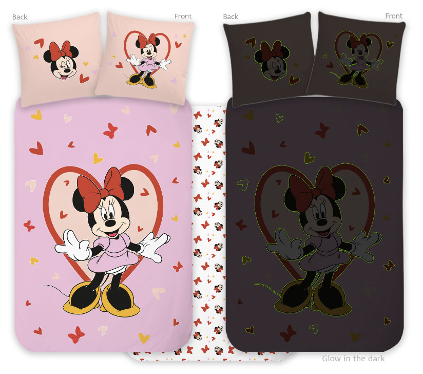 Disney Minnie Heart glow in the dark children's voodipesukomplekt 100x135cm, 40x60cm – tootepilt