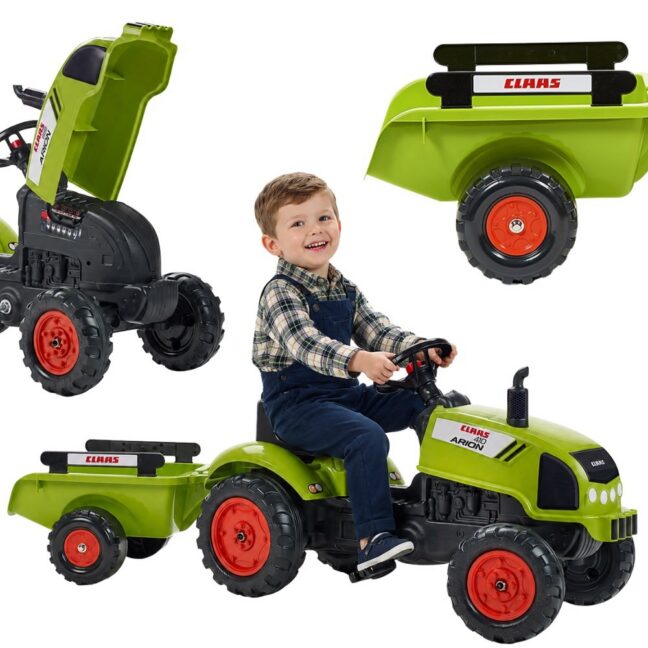 falk claas roheline pedaalidega – FALK Claas roheline pedaalidega traktor koos Horn ja haagis 2-5 aastat