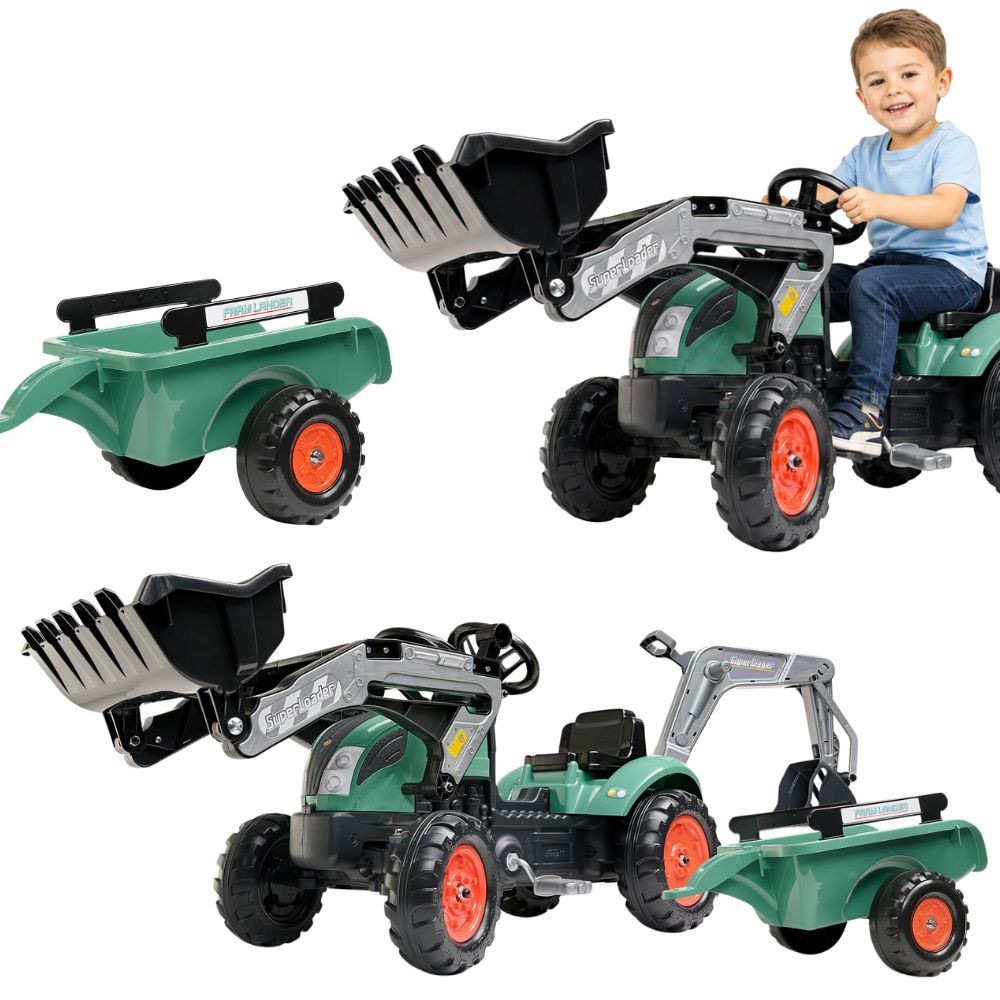 falk pedaalidega traktor haagisega – Falk pedaalidega traktor haagisega, laadur ja ekskavaator suur komplekt