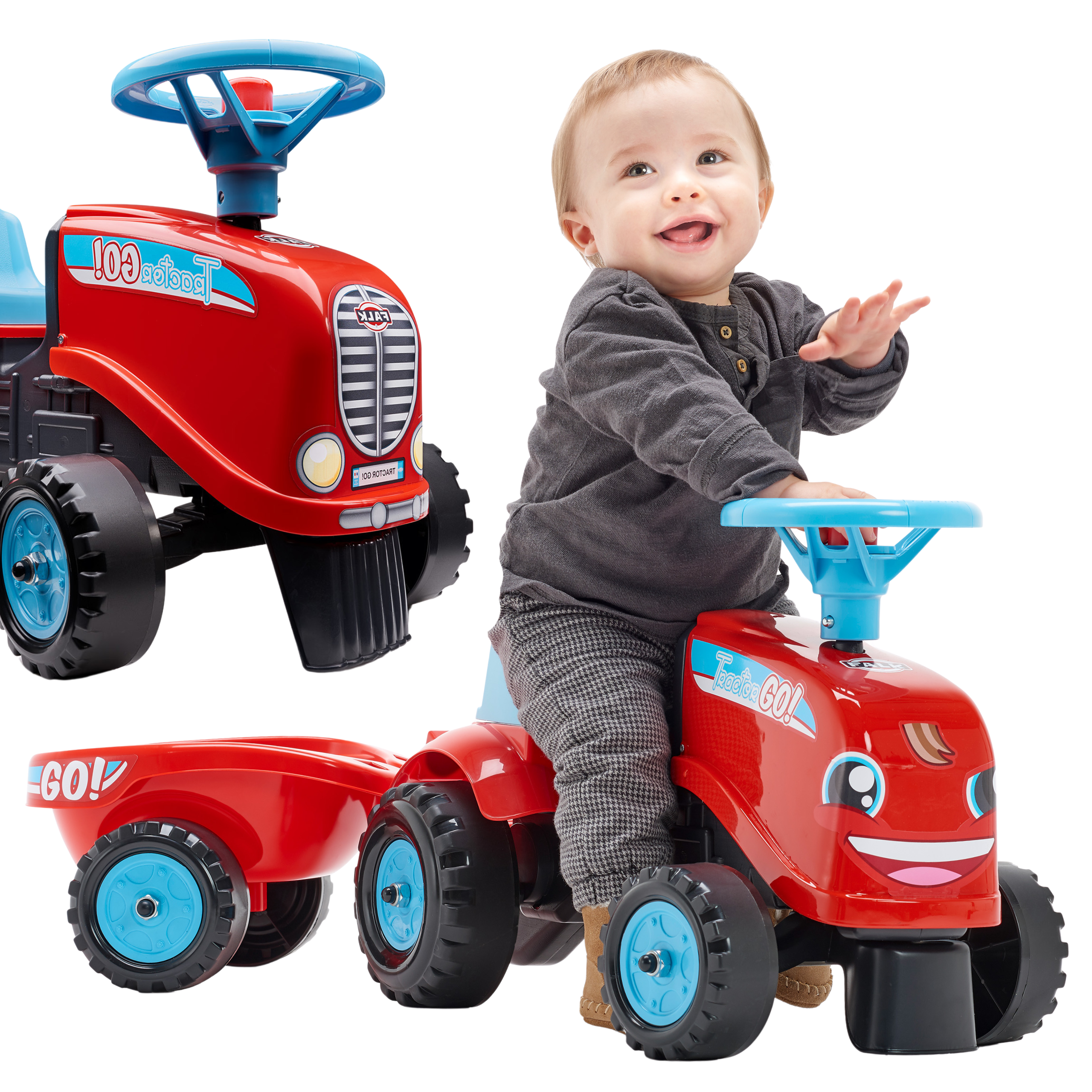 falk sõiduauto traktor go – FALK sõiduauto traktor Go haagisega punane 1-3+