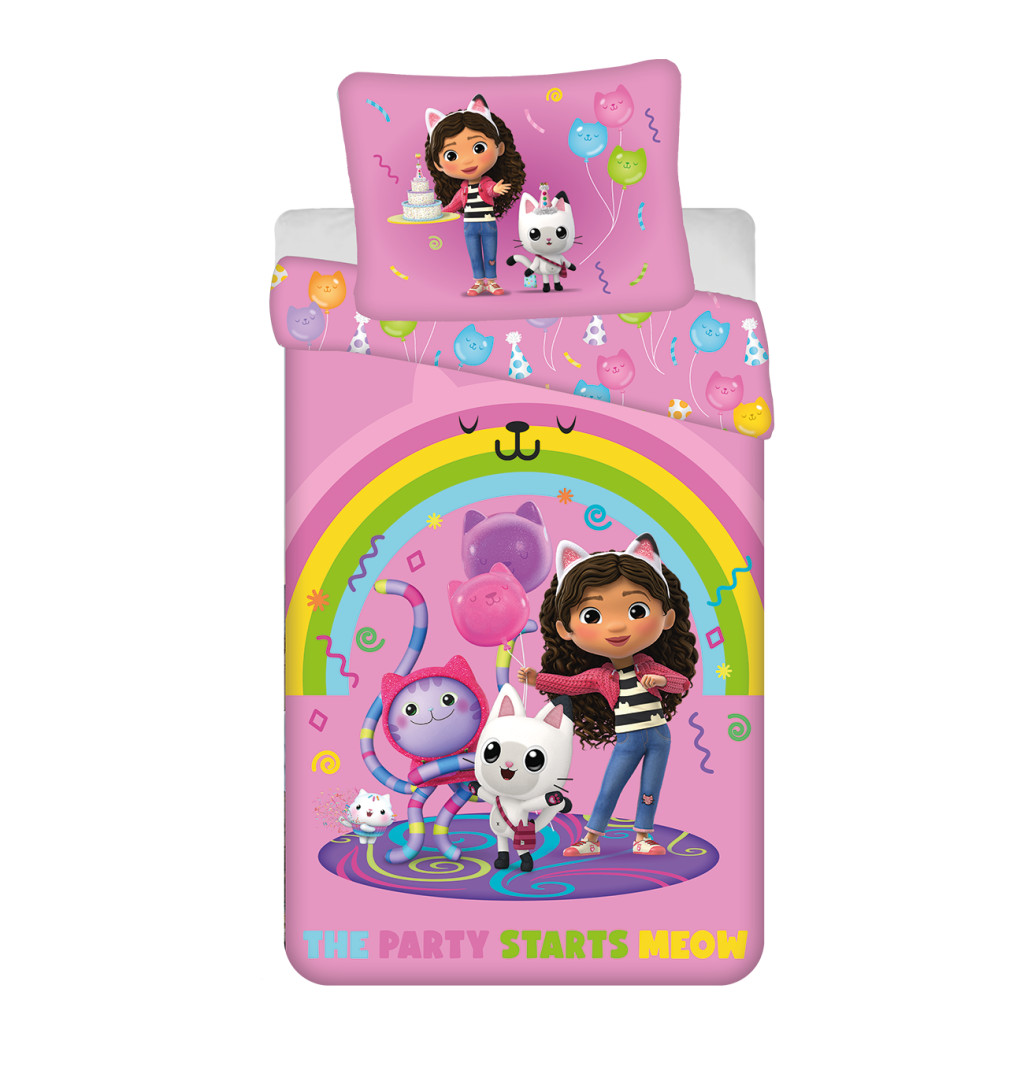 Gabby's Dollhouse Rainbow Party bedding cover 140×200cm, 70×90 cm mikrokiud – tootepilt