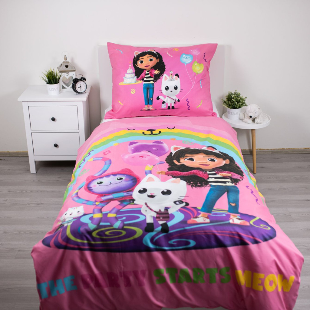 Gabby's Dollhouse Rainbow Party bedding cover 140×200cm, 70×90 cm mikrokiud – detailvaade 2