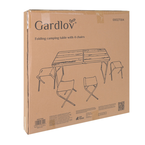 Gardlov kokkupandav matkalaud nelja tooliga, kohvriks suletav