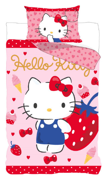 Hello Kitty Strawberry voodipesukomplekt 140×200cm, 70×90 cm – tootepilt