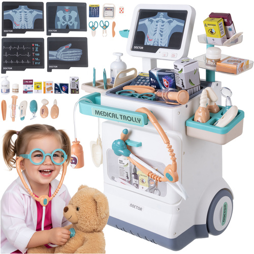 Iso Trade suur laste arstikomplekt käru ja EKG-paneeliga.