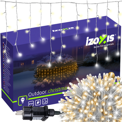 IZOXIS 100 LED-iga soe valge jääpurikavalguskett 6 m, IP44 ja vilkumisefektiga.