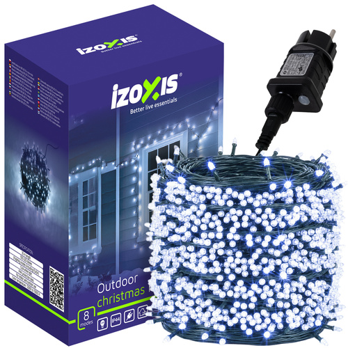 IZOXIS 500 LED-iga külmvalge valguskett 35 m, IP44 ja 8 režiimi.