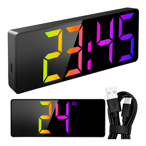 Izoxise värvilise LED-ekraani ja temperatuurinäiduga äratuskell, USB-toide, 34 LED-i