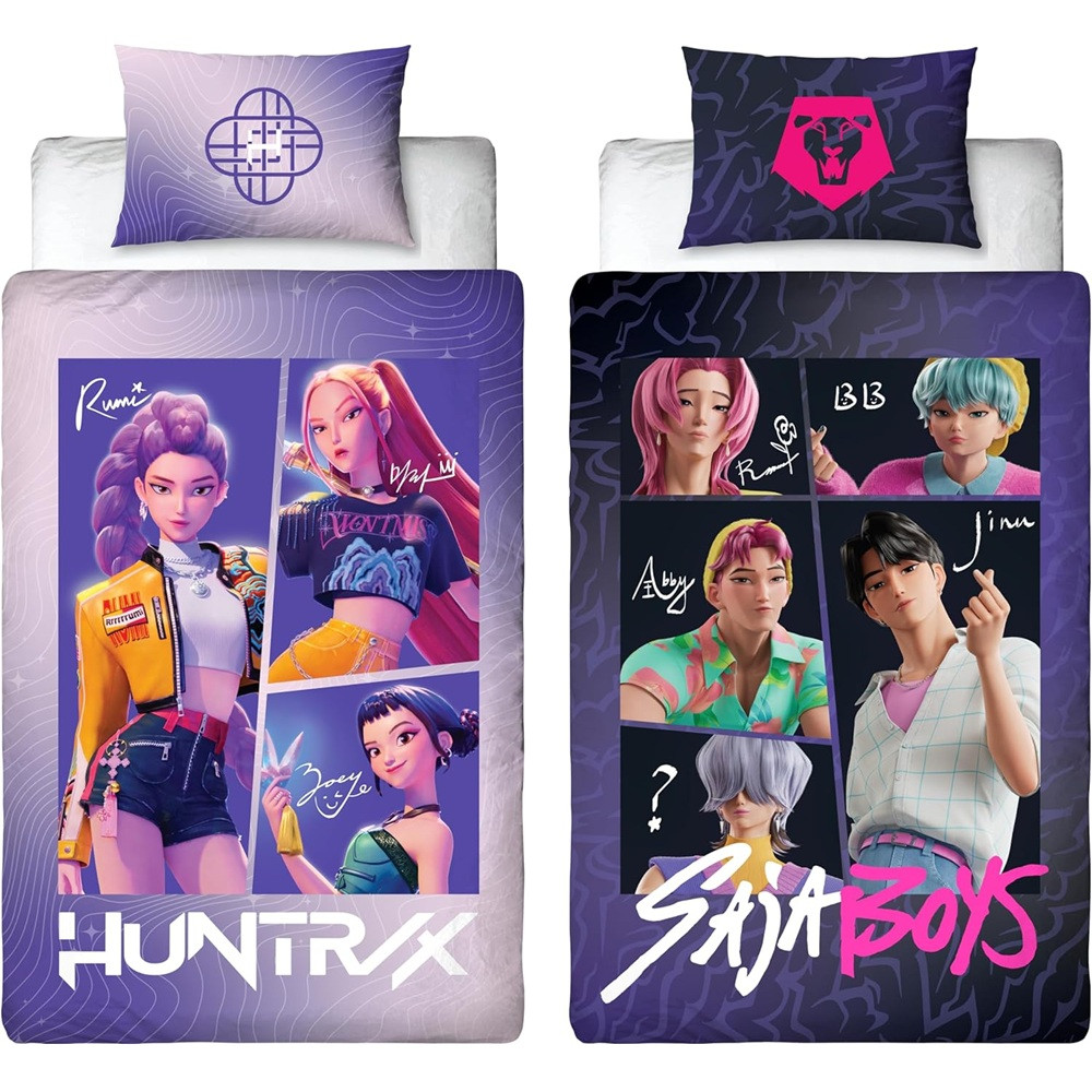 K-pop Demon Hunters Saja Boys kahepoolne voodipesukomplekt 140×200cm, 70x90 cm mikrokiud – detailvaade 2